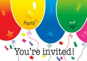 Colorful Party Balloons and the text You're Invited!
